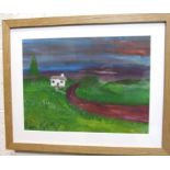 •Ronald "Ronnie" Kray (1933-1995) LANDSCAPE WITH WHITE COTTAGE Signed gouache, dated '70, 25 x 34cm,