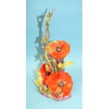 A Dunheved bone china ornament of poppies and small copper butterflies, 23.5cm high, modelled and