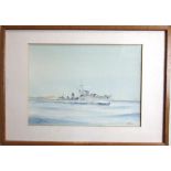 •Cdr Eric Erskine Campbell Tufnell RN (1888-1973) HMS ACHATES OFF THE COAST Watercolour, signed