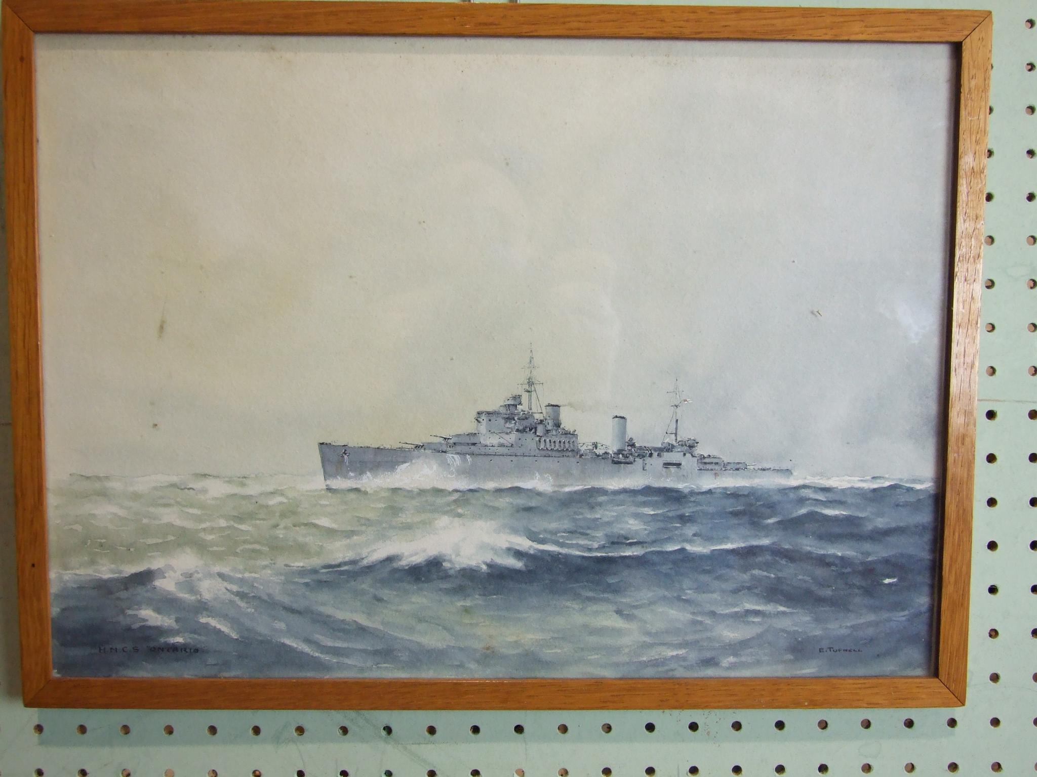 •Cdr Eric Erskine Campbell Tufnell RN (1888-1973) HMCS ONTARIO Watercolour, signed and titled, 26 - Image 3 of 5