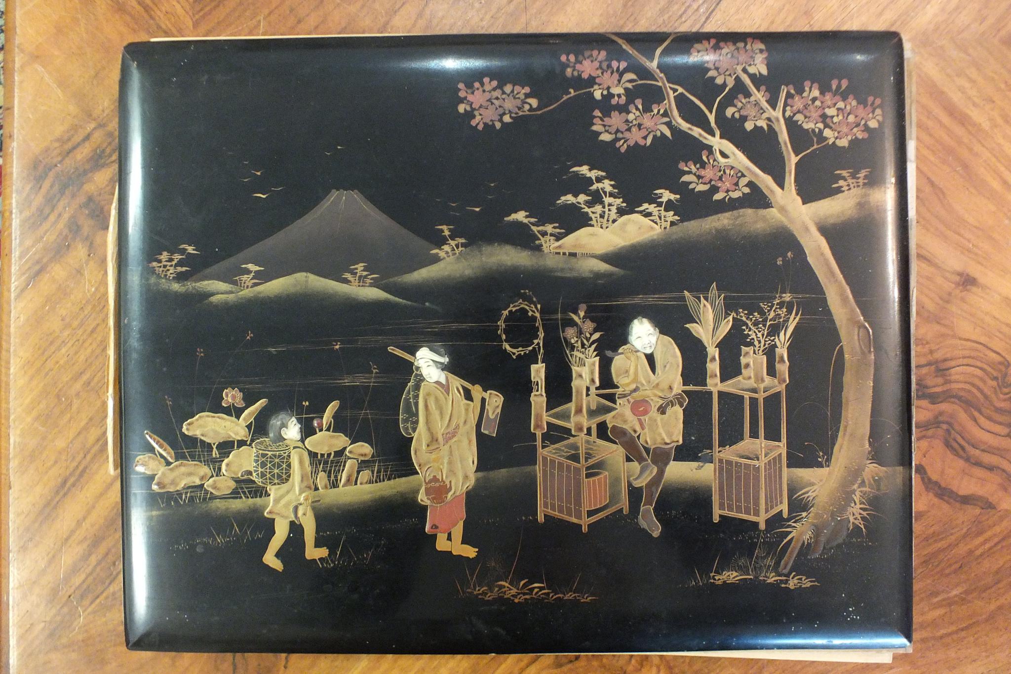 An early-20th century Japanese lacquered shibayama photograph album, containing fifty hand-tinted - Image 3 of 54