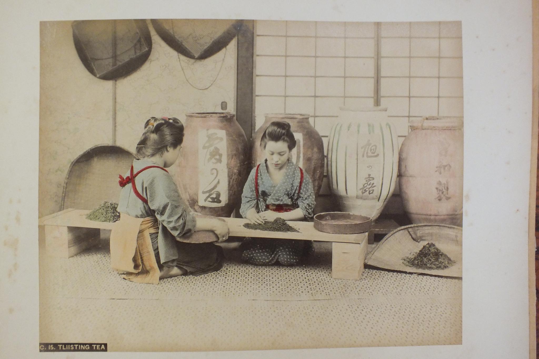 An early-20th century Japanese lacquered shibayama photograph album, containing fifty hand-tinted - Image 24 of 54