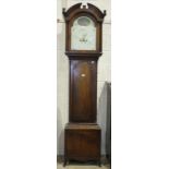 A 19th century mahogany long case clock with 13'' painted dial, the arch with marine painting (