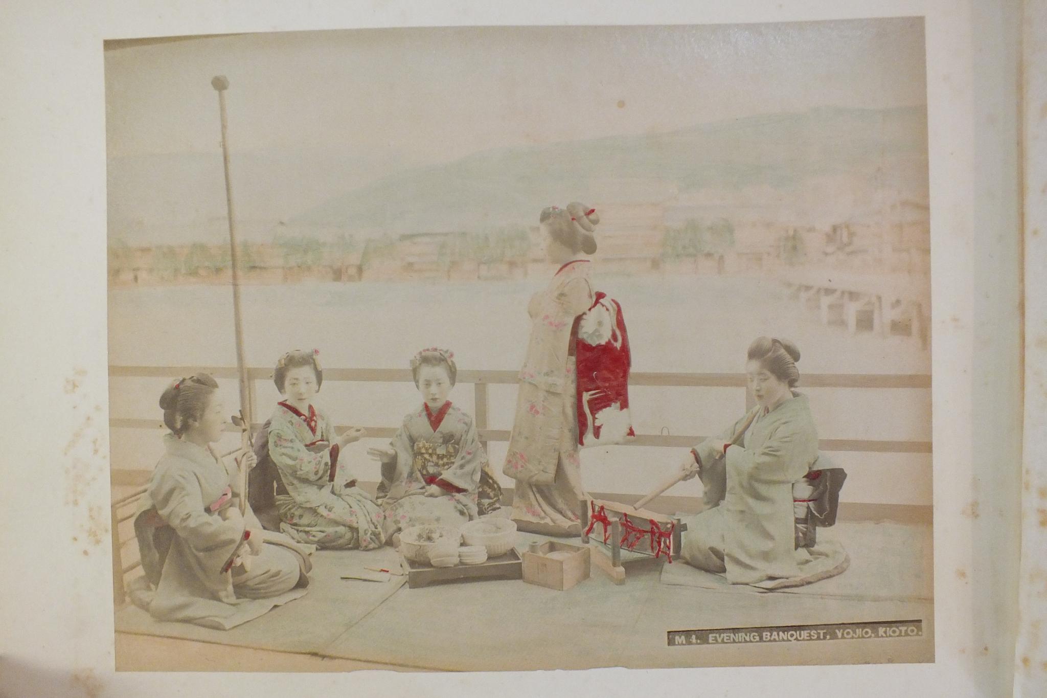 An early-20th century Japanese lacquered shibayama photograph album, containing fifty hand-tinted - Image 4 of 54