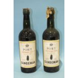 Sandeman Port, vintage 1955, bottled 1957, two bottles, one high-shoulder, the other mid-