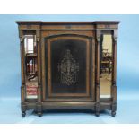 A Victorian ebonised and burr walnut side cabinet of inverted breakfront form, having a central