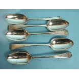 Four George III Old English pattern tablespoons, possibly by John Scofield, London 1779 and one