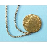 A 1776 guinea, (soldered loop), on a 9ct gold chain, total weight 14.7g.