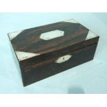 A silver-mounted coromandel wood bridge games box fitted for playing cards, score cards and pencils,