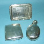 A rectangular pin tray, 12 x 9cm, Chester 1910, a small oval spirit flask, Chester 1900 and a