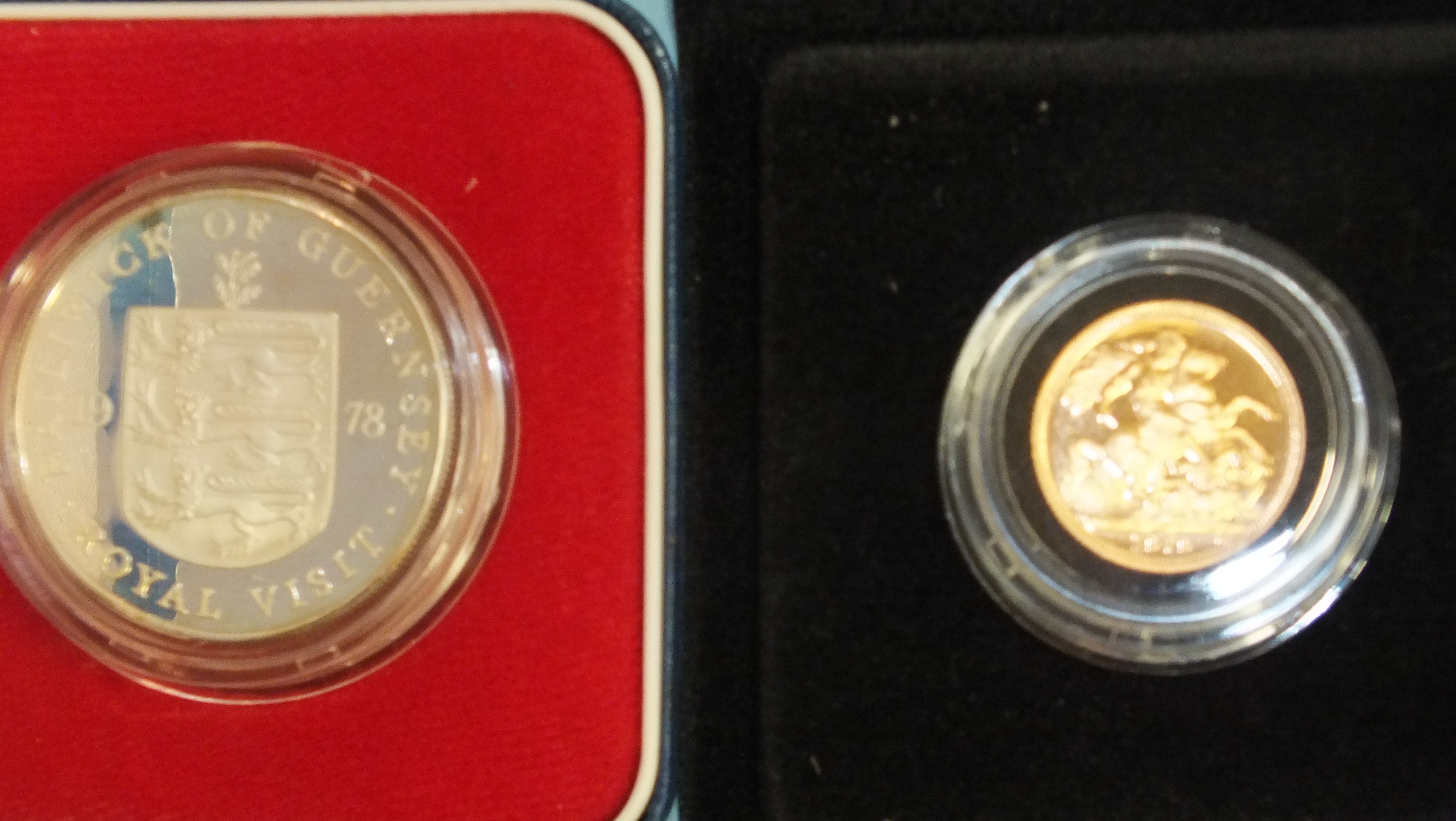 A 1979 proof sovereign in Royal Mint case and outer card box and a 1978 Balliwick of Guernsey
