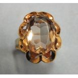 A 9ct gold dress ring set smoky quartz, size O, 4.6g.