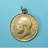 A 1912 sovereign pendant, (soldered).