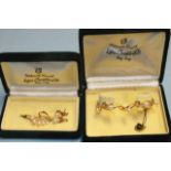 A 14k gold bracelet set Mikimoto cultured pearls, boxed and a 14k gold brooch and matching