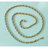 A 9ct yellow gold rope-twist chain, 59cm, 17.6g.