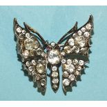 A Victorian silver butterfly brooch set white pastes, unmarked, 4cm.
