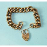 A 9ct rose gold curb-link bracelet with padlock clasp, 30g.