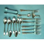 Seven Hester Bateman Old English pattern teaspoons, London 1786, a set of six Old English dessert