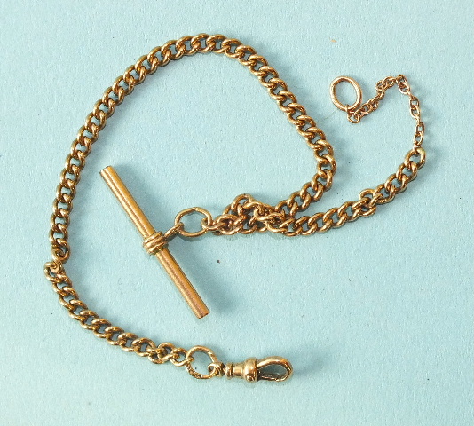 A 9ct rose gold curb-link half-Albert watch chain, 8g.