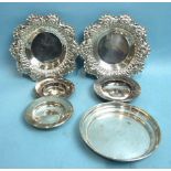 A pair of embossed silver bon bon dishes, 13.5cm diameter, Sheffield 1895 and four modern Armada