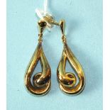 A pair of 9ct yellow gold pendant earrings of loop form, 4.3cm long, 5.2g.