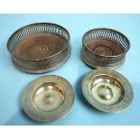 Two modern silver coasters with pierced borders and two small Armada dishes, London 1956, (4).