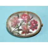 An Essex crystal brooch, pinks, 30 x 23mm, oval, (cracked).