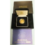 A 2005 proof sovereign in Royal Mint case with certificate numbered 6478, fitted outer box.