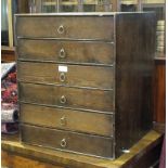 A stained wood six-drawer chest, 46cm wide, 46cm deep, 56cm high.