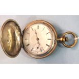 An American Excelsior Watch Co. plated hunter-cased pocket watch, the white enamel dial with Roman