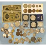 A Queen Victoria 1887 double-florin and a small quantity of mainly British coinage.