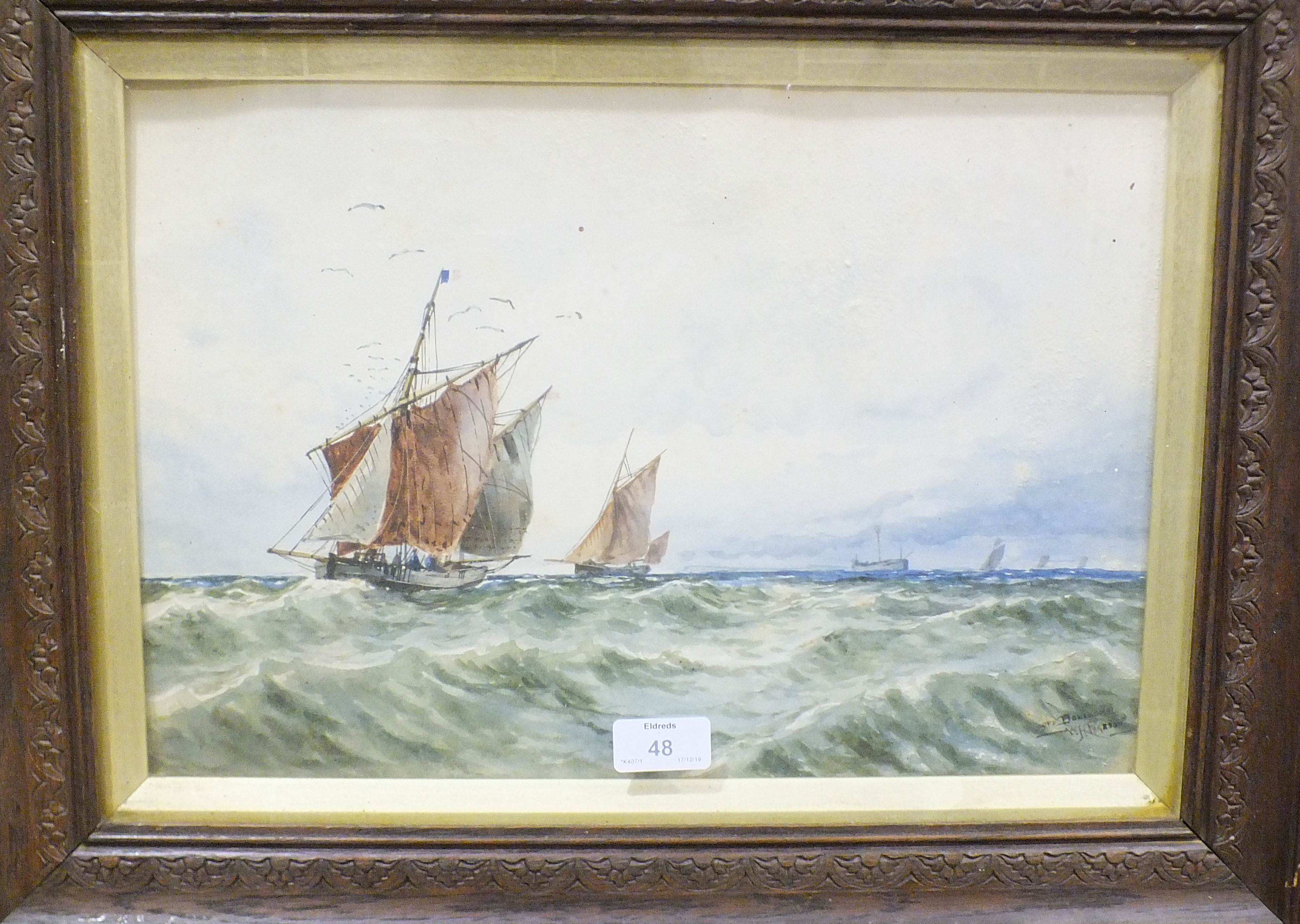 W H Pearson, 'Off Boulogne, fishing boats', signed watercolour, 26.5 x 39cm, D H Pinder 'Dixies