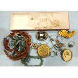 Various silver jewellery, a gent's Oriosa hunter cased pocket watch, beads and other jewellery.