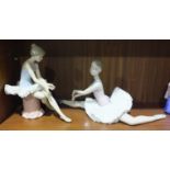 A Nao figurine of a ballerina, 19cm high, 37cm long and another Nao figure, (2).