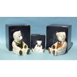 Three Royal Crown Derby paperweights, 'Harrods Teddy' no. 696/1500, 'Teddy Bear', both with gold