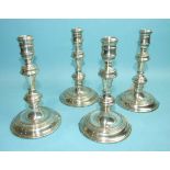 A set of four Georgian-style plain knopped candlesticks, London, 1979, 20cm.