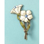 An enamelled silver brooch of floral design, by Ivar Holth, marked 925S and with a circled H, (