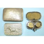 A Continental 800 silver snuff box engraved with a view of the Rialto Bridge, 76 x 51mm, a Cornish