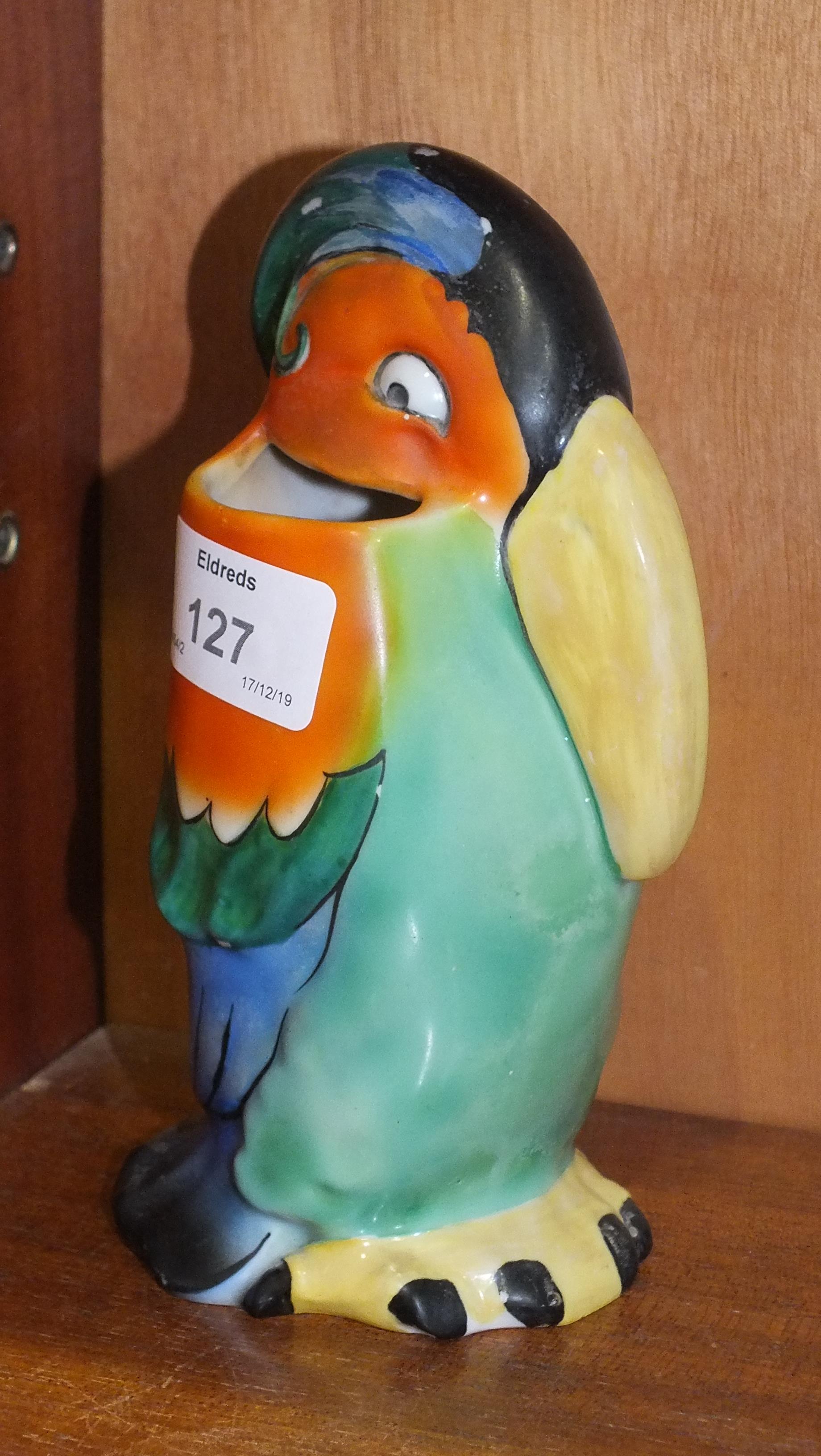 A 1920's-30's Goebel spill vase in the form of a brightly-coloured stylised toucan, 17.5cm high, - Image 3 of 3