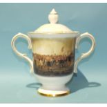 A Royal Doulton porcelain two-handled cup and lid commemorating the 100th Championship Season of the