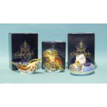 Three Royal Crown Derby paperweights, 'Derbyshire Duckling', 'Little Owl' and 'Nuthatch', all with