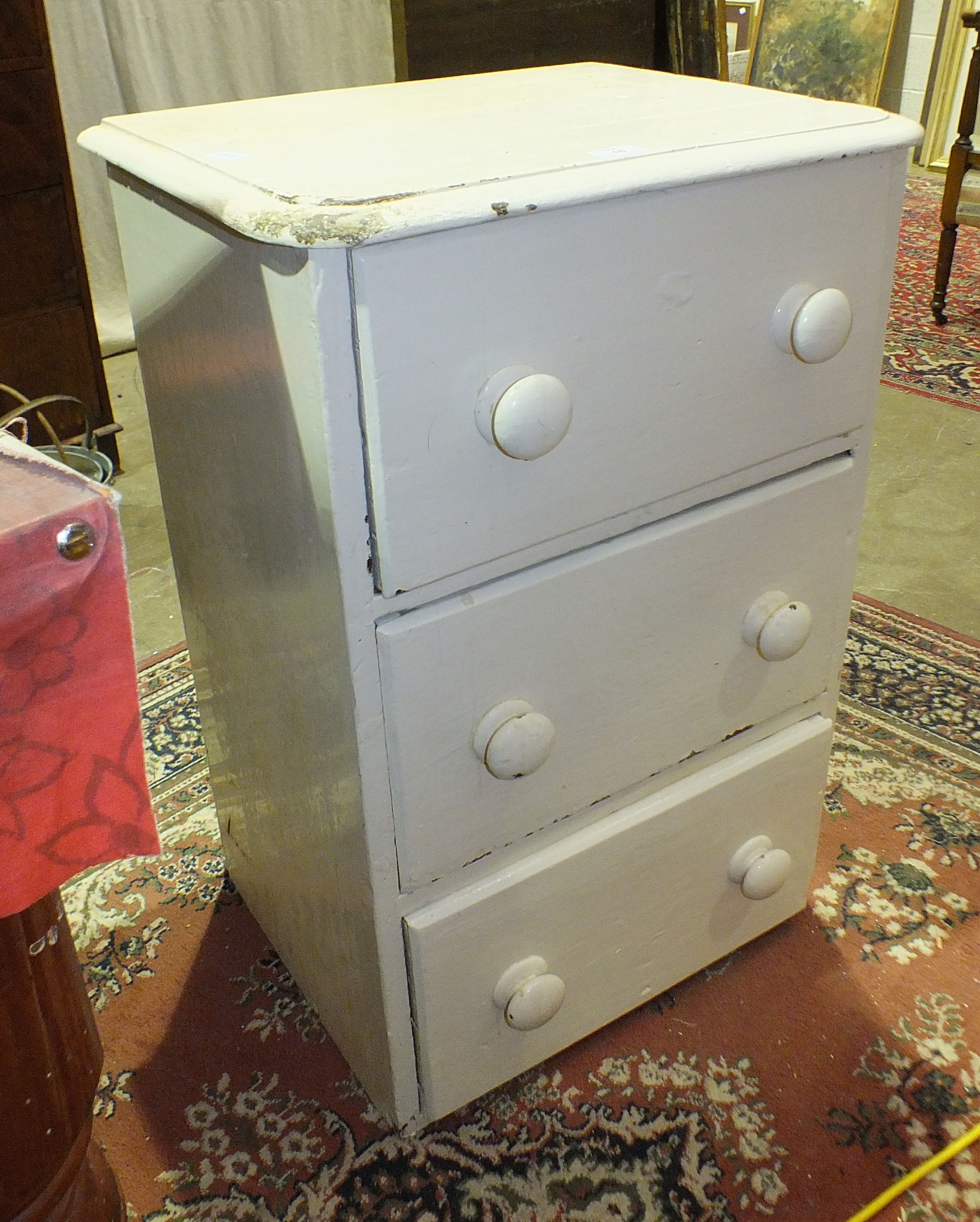 A painted pine table fitted with a single drawer, 79 x 133cm, a stained wood pot cupboard, three - Image 2 of 2