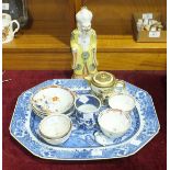 An early-20th century Satsuma milk jug and cover, 10cm high, various Oriental tea bowls, saucers and