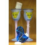 Ulrika Hydman-Vallien for Kosta Boda, a pair of hand-painted 'Dear'-decorated cocktail glasses, both