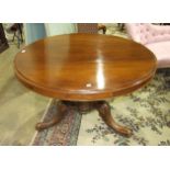 A Victorian mahogany circular tilt-top breakfast table, 120cm diameter and a stained mahogany wash