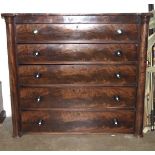 A good-quality mahogany chest of five long cockbeaded drawers flanked by columns, 120cm wide,