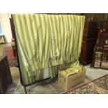 Eight large silk curtains, approximately 265cm drop, in a striped green and yellow pattern, together