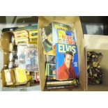 A Macfarlane Toys Elvis 68 Comeback Special figure in packaging, various diecast cars and other