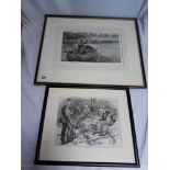 H. WILKINSON DRY POINT ETCHING LAKE FISHERMAN & FISHING PARTY