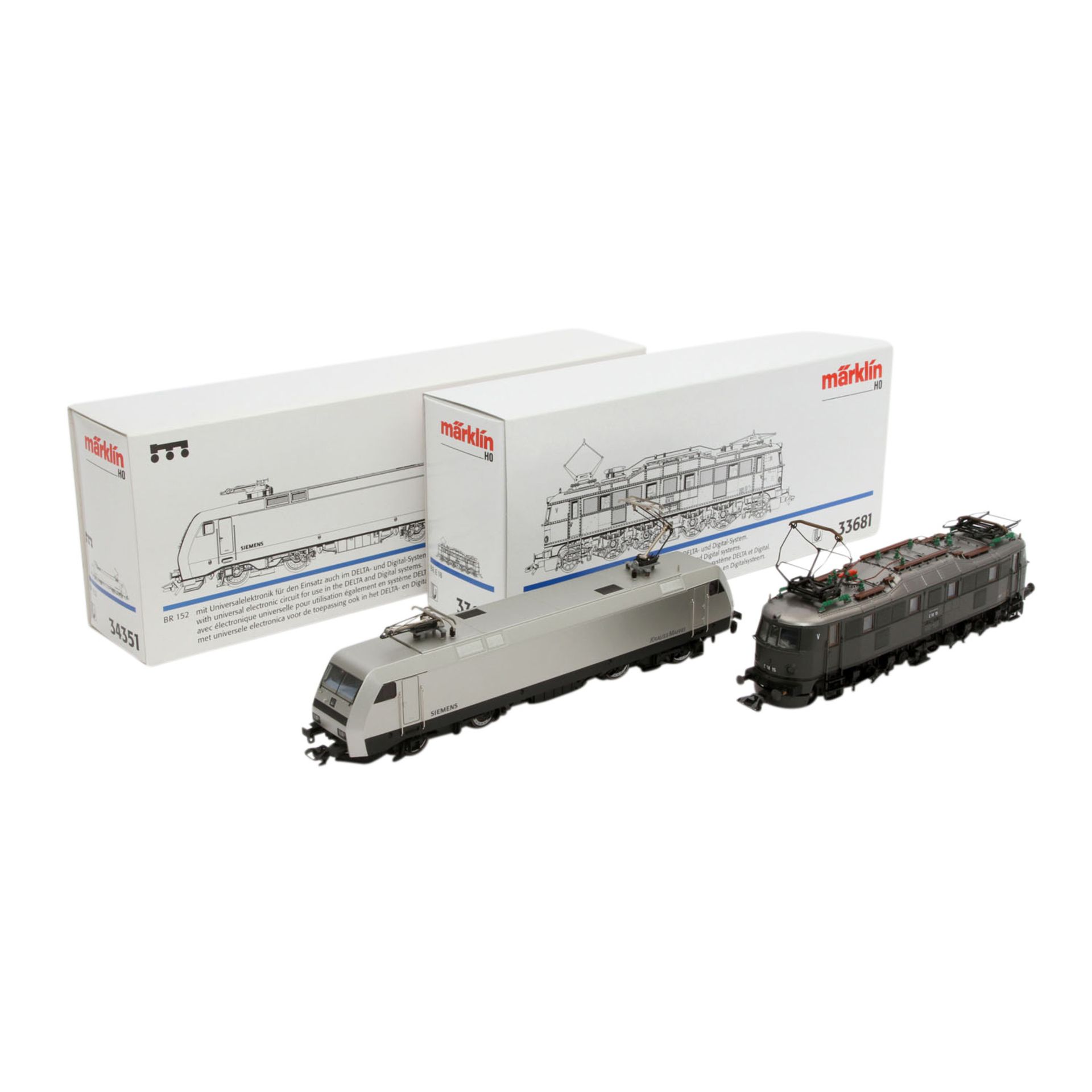 MÄRKLIN zwei E-loks 33681/34351, delta/digital H0,Guss-Gehäuse, bestehend aus 33681: dunkelgrün,